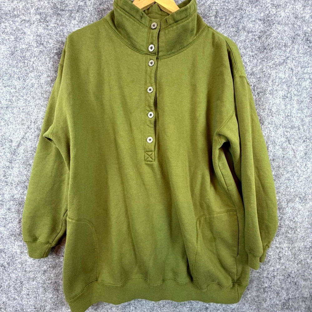 Vintage Cheetah Mervyns Sweatshirt Women L Green High Neck Half‎ Button Retro